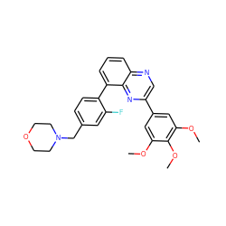 COc1cc(-c2cnc3cccc(-c4ccc(CN5CCOCC5)cc4F)c3n2)cc(OC)c1OC ZINC000049066423