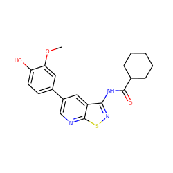 COc1cc(-c2cnc3snc(NC(=O)C4CCCCC4)c3c2)ccc1O ZINC000299822051