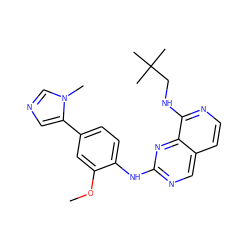 COc1cc(-c2cncn2C)ccc1Nc1ncc2ccnc(NCC(C)(C)C)c2n1 ZINC000207611704