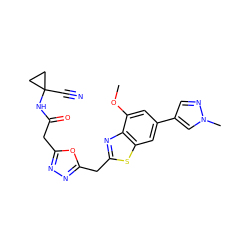 COc1cc(-c2cnn(C)c2)cc2sc(Cc3nnc(CC(=O)NC4(C#N)CC4)o3)nc12 ZINC000149927380