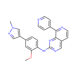 COc1cc(-c2cnn(C)c2)ccc1Nc1ncc2ccnc(-c3ccncc3)c2n1 ZINC000223686514