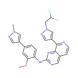 COc1cc(-c2cnn(C)c2)ccc1Nc1ncc2ccnc(-c3cnn(CC(F)F)c3)c2n1 ZINC000207622954