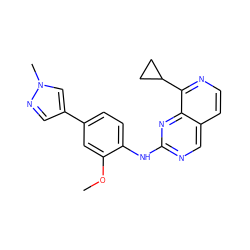 COc1cc(-c2cnn(C)c2)ccc1Nc1ncc2ccnc(C3CC3)c2n1 ZINC000207622177