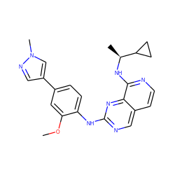 COc1cc(-c2cnn(C)c2)ccc1Nc1ncc2ccnc(N[C@@H](C)C3CC3)c2n1 ZINC000224104081