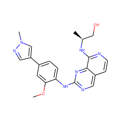 COc1cc(-c2cnn(C)c2)ccc1Nc1ncc2ccnc(N[C@@H](C)CO)c2n1 ZINC000207633799