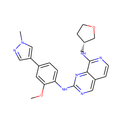 COc1cc(-c2cnn(C)c2)ccc1Nc1ncc2ccnc(N[C@@H]3CCOC3)c2n1 ZINC000207617518