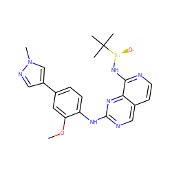 COc1cc(-c2cnn(C)c2)ccc1Nc1ncc2ccnc(N[S@+]([O-])C(C)(C)C)c2n1 ZINC000223711377