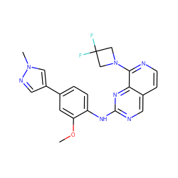 COc1cc(-c2cnn(C)c2)ccc1Nc1ncc2ccnc(N3CC(F)(F)C3)c2n1 ZINC000207622698