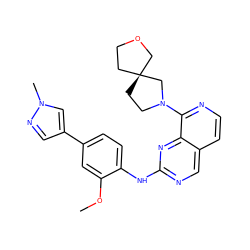 COc1cc(-c2cnn(C)c2)ccc1Nc1ncc2ccnc(N3CC[C@]4(CCOC4)C3)c2n1 ZINC000223681376