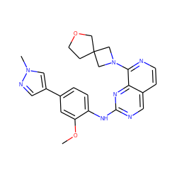 COc1cc(-c2cnn(C)c2)ccc1Nc1ncc2ccnc(N3CC4(CCOC4)C3)c2n1 ZINC000223681296