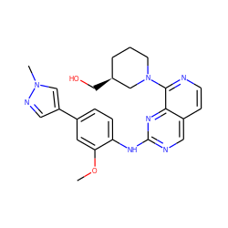 COc1cc(-c2cnn(C)c2)ccc1Nc1ncc2ccnc(N3CCC[C@H](CO)C3)c2n1 ZINC000223696764