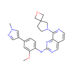 COc1cc(-c2cnn(C)c2)ccc1Nc1ncc2ccnc(N3CCC4(COC4)C3)c2n1 ZINC000207623224