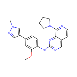 COc1cc(-c2cnn(C)c2)ccc1Nc1ncc2ccnc(N3CCCC3)c2n1 ZINC000224085950