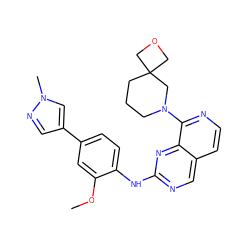 COc1cc(-c2cnn(C)c2)ccc1Nc1ncc2ccnc(N3CCCC4(COC4)C3)c2n1 ZINC000207611942