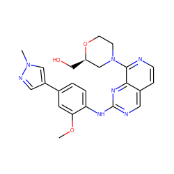 COc1cc(-c2cnn(C)c2)ccc1Nc1ncc2ccnc(N3CCO[C@H](CO)C3)c2n1 ZINC000223696629