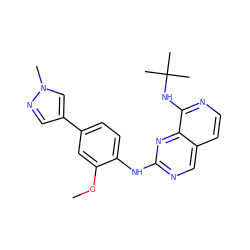 COc1cc(-c2cnn(C)c2)ccc1Nc1ncc2ccnc(NC(C)(C)C)c2n1 ZINC000207617690