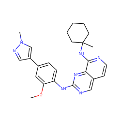 COc1cc(-c2cnn(C)c2)ccc1Nc1ncc2ccnc(NC3(C)CCCCC3)c2n1 ZINC000207617744