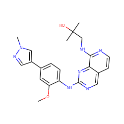 COc1cc(-c2cnn(C)c2)ccc1Nc1ncc2ccnc(NCC(C)(C)O)c2n1 ZINC000207611498