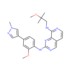 COc1cc(-c2cnn(C)c2)ccc1Nc1ncc2ccnc(NCC(C)(C)OC)c2n1 ZINC000207623094