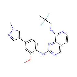 COc1cc(-c2cnn(C)c2)ccc1Nc1ncc2ccnc(NCC(C)(F)F)c2n1 ZINC000223692526