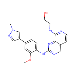 COc1cc(-c2cnn(C)c2)ccc1Nc1ncc2ccnc(NCCO)c2n1 ZINC000223682035