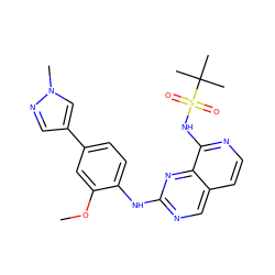 COc1cc(-c2cnn(C)c2)ccc1Nc1ncc2ccnc(NS(=O)(=O)C(C)(C)C)c2n1 ZINC000207628214