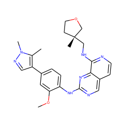 COc1cc(-c2cnn(C)c2C)ccc1Nc1ncc2ccnc(NC[C@]3(C)CCOC3)c2n1 ZINC000207611829