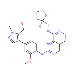 COc1cc(-c2cnn(C)c2CO)ccc1Nc1ncc2ccnc(NC[C@@]3(C)CCOC3)c2n1 ZINC000210919806