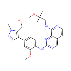 COc1cc(-c2cnn(C)c2CO)ccc1Nc1ncc2ccnc(NCC(C)(C)OC)c2n1 ZINC000223682458