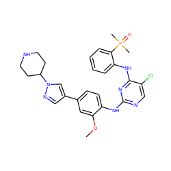 COc1cc(-c2cnn(C3CCNCC3)c2)ccc1Nc1ncc(Cl)c(Nc2ccccc2P(C)(C)=O)n1 ZINC000148753477