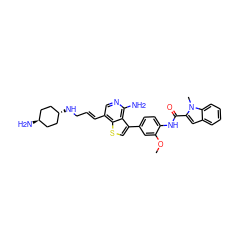 COc1cc(-c2csc3c(/C=C/CN[C@H]4CC[C@H](N)CC4)cnc(N)c23)ccc1NC(=O)c1cc2ccccc2n1C ZINC000100070524