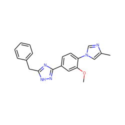 COc1cc(-c2n[nH]c(Cc3ccccc3)n2)ccc1-n1cnc(C)c1 ZINC000072114156