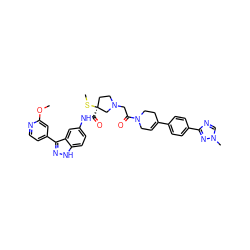 COc1cc(-c2n[nH]c3ccc(NC(=O)[C@]4(SC)CCN(CC(=O)N5CC=C(c6ccc(-c7ncn(C)n7)cc6)CC5)C4)cc23)ccn1 ZINC000165599665