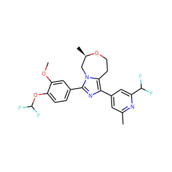 COc1cc(-c2nc(-c3cc(C)nc(C(F)F)c3)c3n2C[C@@H](C)OCC3)ccc1OC(F)F ZINC001772582122