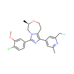 COc1cc(-c2nc(-c3cc(C)nc(CF)c3)c3n2C[C@@H](C)OCC3)ccc1Cl ZINC000221739642