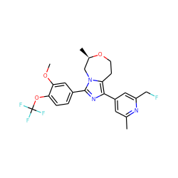 COc1cc(-c2nc(-c3cc(C)nc(CF)c3)c3n2C[C@@H](C)OCC3)ccc1OC(F)(F)F ZINC000221755884