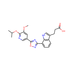 COc1cc(-c2nc(-c3cccc4c(CCC(=O)O)c[nH]c34)no2)cnc1OC(C)C ZINC000084596944