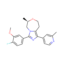 COc1cc(-c2nc(-c3ccnc(C)c3)c3n2C[C@@H](C)OCC3)ccc1F ZINC001772593317