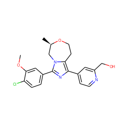 COc1cc(-c2nc(-c3ccnc(CO)c3)c3n2C[C@@H](C)OCC3)ccc1Cl ZINC000221797407