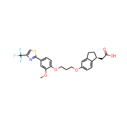 COc1cc(-c2nc(C(F)(F)F)cs2)ccc1OCCCOc1ccc2c(c1)CC[C@H]2CC(=O)O ZINC000014977130