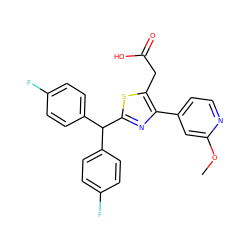 COc1cc(-c2nc(C(c3ccc(F)cc3)c3ccc(F)cc3)sc2CC(=O)O)ccn1 ZINC000045352037