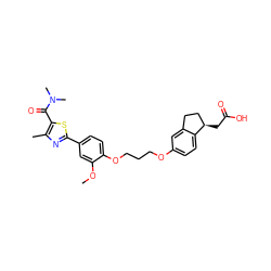 COc1cc(-c2nc(C)c(C(=O)N(C)C)s2)ccc1OCCCOc1ccc2c(c1)CC[C@H]2CC(=O)O ZINC000014977181