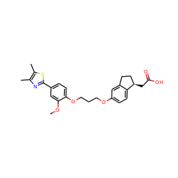 COc1cc(-c2nc(C)c(C)s2)ccc1OCCCOc1ccc2c(c1)CC[C@H]2CC(=O)O ZINC000014977140