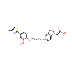 COc1cc(-c2nc(C)cs2)ccc1OCCCOc1ccc2c(c1)CC[C@H]2CC(=O)O ZINC000014977111