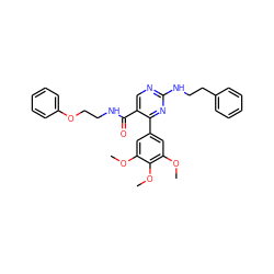 COc1cc(-c2nc(NCCc3ccccc3)ncc2C(=O)NCCOc2ccccc2)cc(OC)c1OC ZINC000040430790