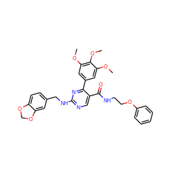 COc1cc(-c2nc(NCc3ccc4c(c3)OCO4)ncc2C(=O)NCCOc2ccccc2)cc(OC)c1OC ZINC000042851144