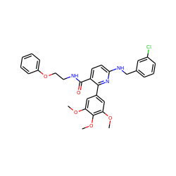 COc1cc(-c2nc(NCc3cccc(Cl)c3)ccc2C(=O)NCCOc2ccccc2)cc(OC)c1OC ZINC000042852561