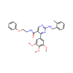 COc1cc(-c2nc(NCc3ccccc3C)ncc2C(=O)NCCOc2ccccc2)cc(OC)c1OC ZINC000040845803