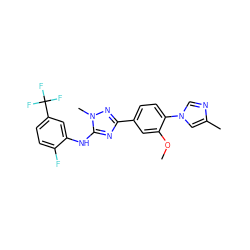 COc1cc(-c2nc(Nc3cc(C(F)(F)F)ccc3F)n(C)n2)ccc1-n1cnc(C)c1 ZINC000141605054