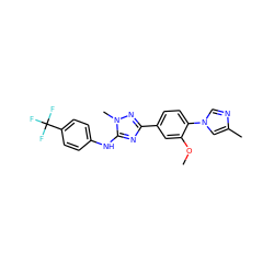 COc1cc(-c2nc(Nc3ccc(C(F)(F)F)cc3)n(C)n2)ccc1-n1cnc(C)c1 ZINC000141534719